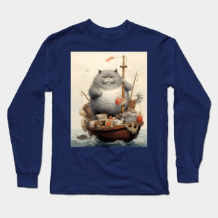Cats at Sea: Fat Cats little boats Long Sleeve T-Shirt